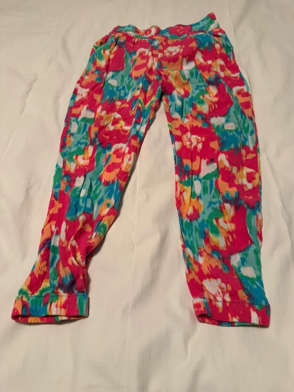 The Children's Place Girls Rainbow Floral Joggers Pants Sz 7/8 Colorful Elastic